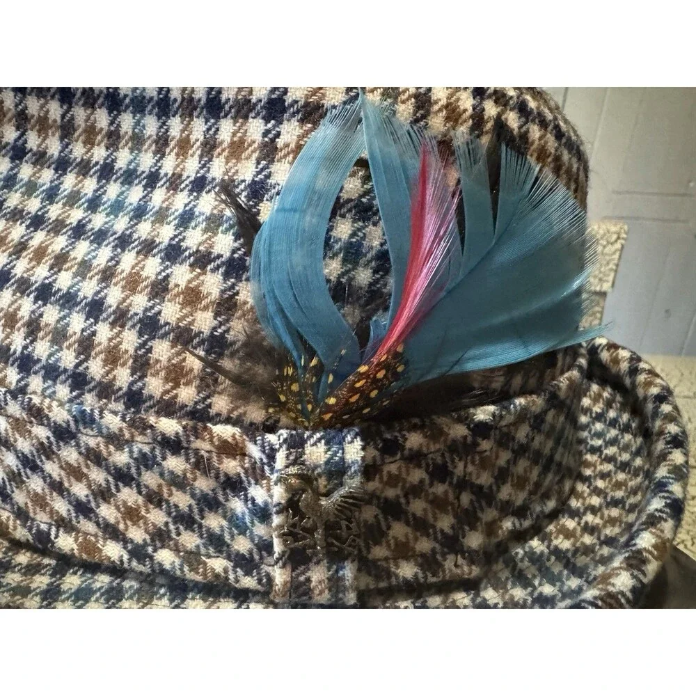 VTG Pendleton Wool Fedora With Feather Portland Oregon Plaid Brown Black Blue
